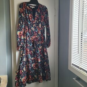 Loft Women Goth Floral  Peasant Zodiac print Maxi dress Size XS
